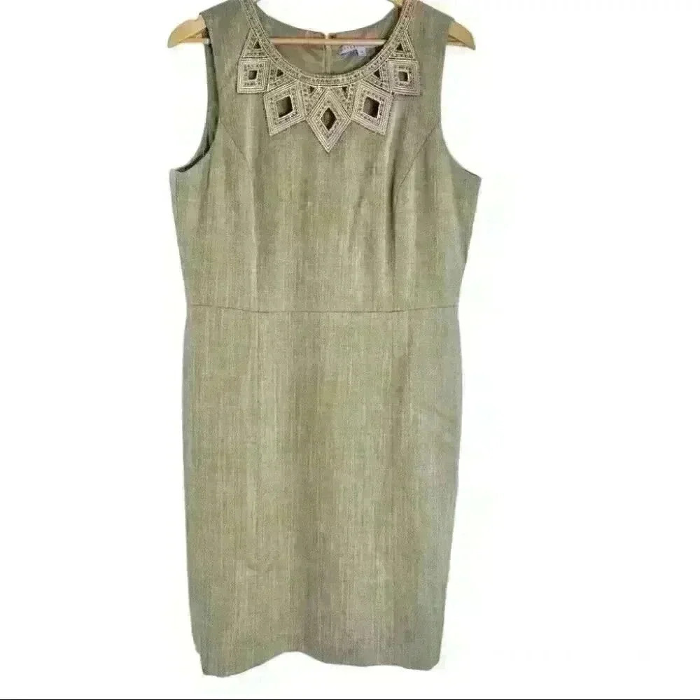 Antonio melani neutral beige beaded cutout neckline sheath dress 14